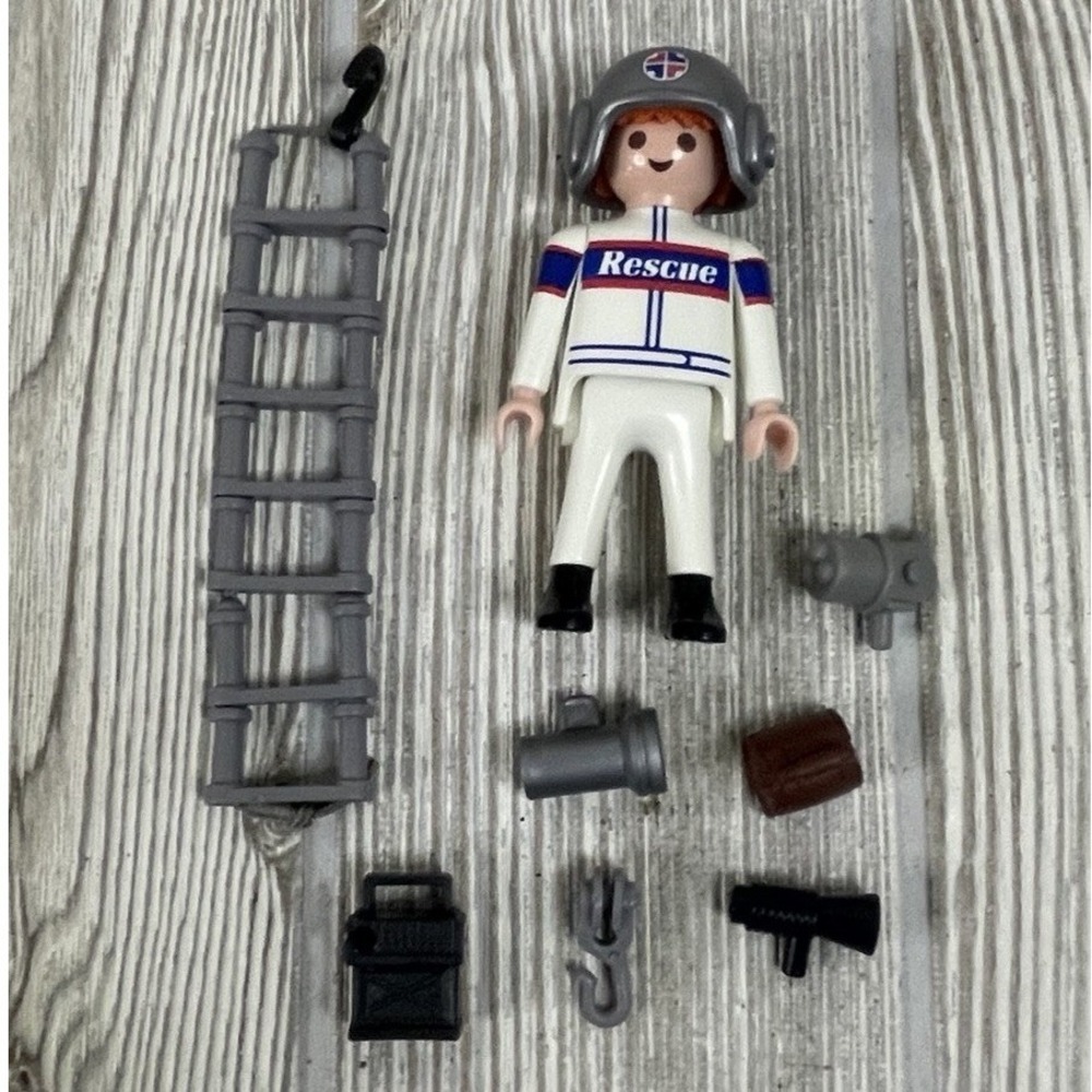 Playmobil Rescue Figure with Helmet Ladder and Tools Lot Vintage Klicky